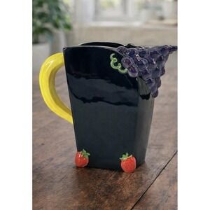 Vintage Dept 56 Tutti Frutti Handpainted Fruit Ceramic Pitcher Grape Strawberry